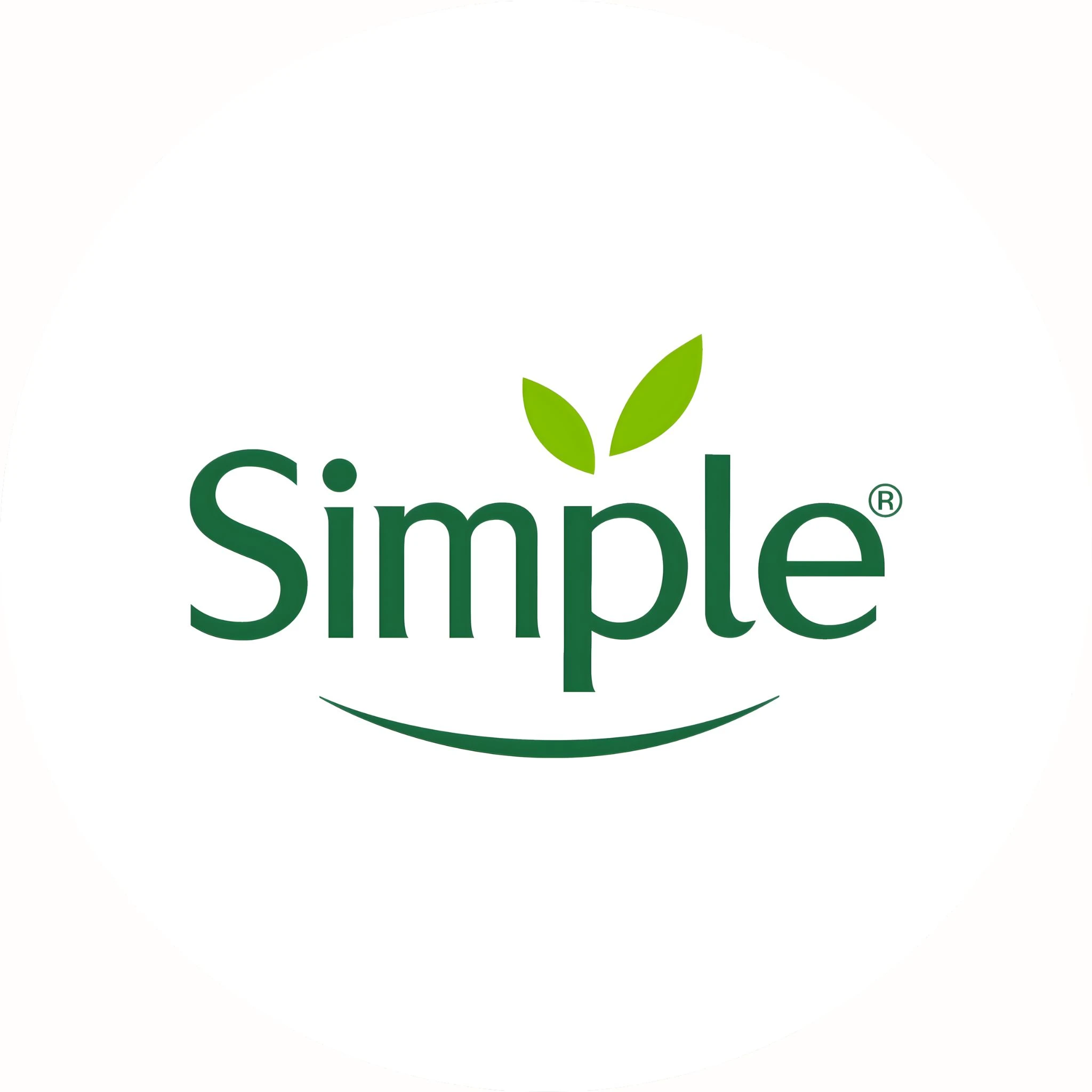 Simple Skincare brand logo with green text and leaf symbol representing gentle and natural skincare